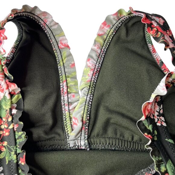 Mossimo Bralette Size Small Black Green Pink Floral Ruffles Padded - Picture 5 of 7